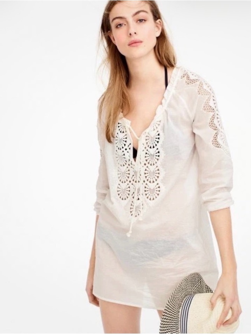 J. Crew White Cotton Crochet Lace Beach Coverup Tunic LN